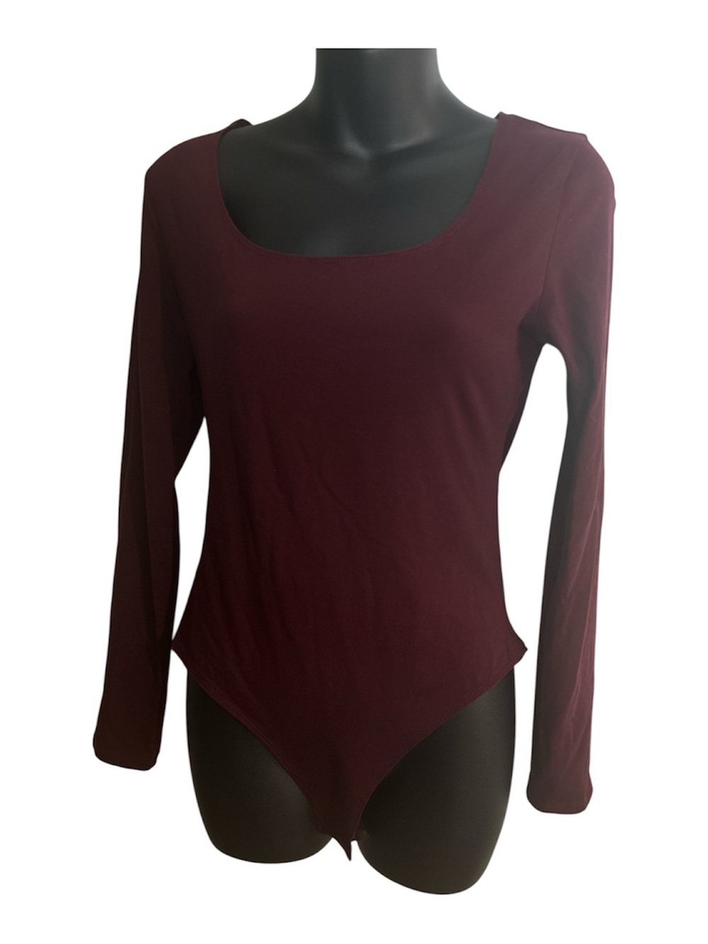 NWOT Mangopop Womans Scoop Neck Long Sleeve Bodysuit - Burgundy Size L